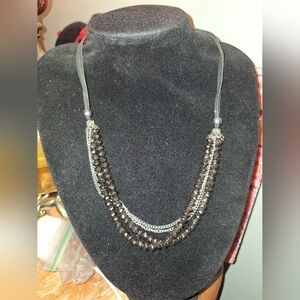 Chic Black Beaded Necklace with Silver Accents